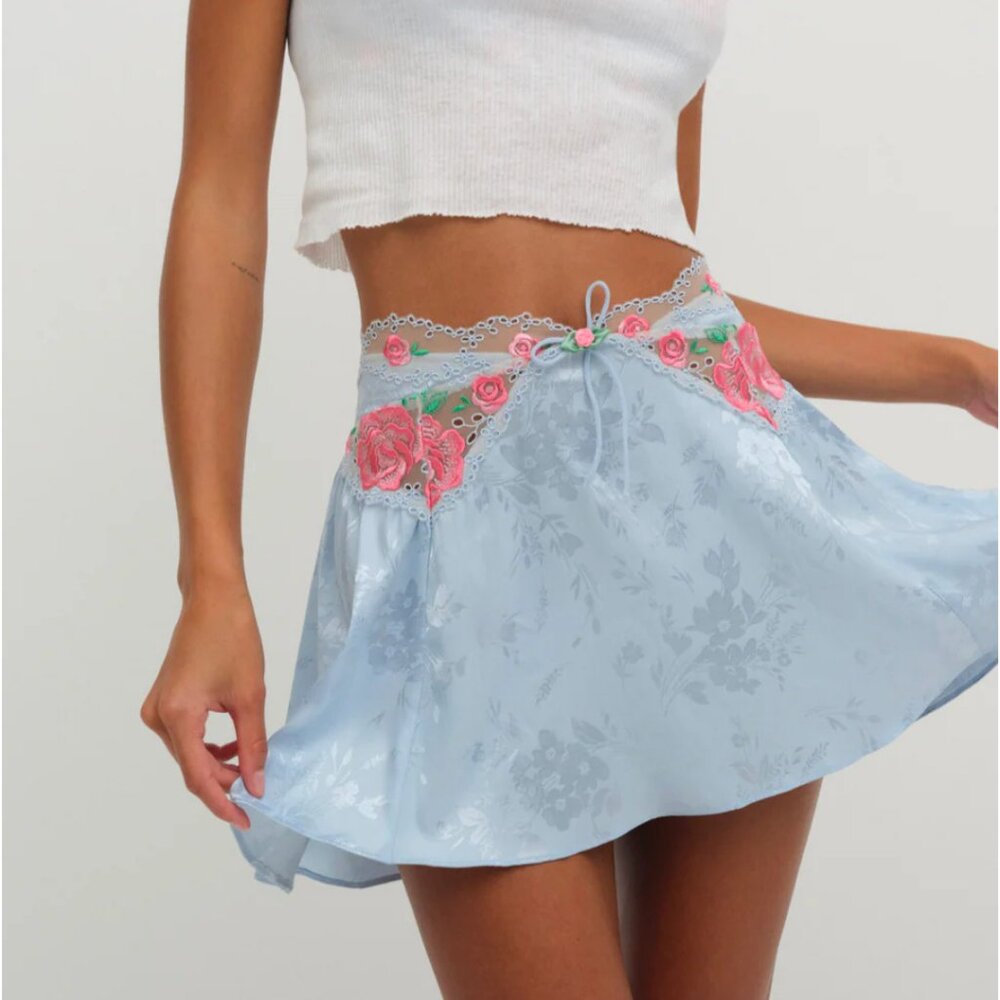 For Love And Lemons Blue Floral Mini Skirt